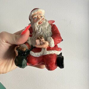 Vintage 90s Santa Christmas Shelf Sitter Present Bag Stocking Red Green